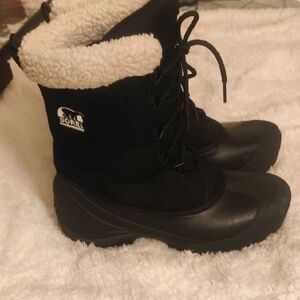 Sorel Black Winter Boots with Cream Lining
